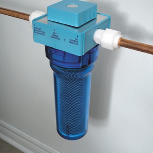 Inline chlorine water filter with ON/OFF/BYPASS valve, model FC250
